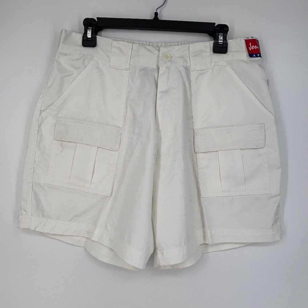 Jon Lauren Mens Size 34 Shorts White Cargo Pockets Casual Tennis Golf Vintage 4"